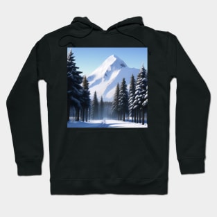 A snow covered forest with a mountain in the background Hoodie